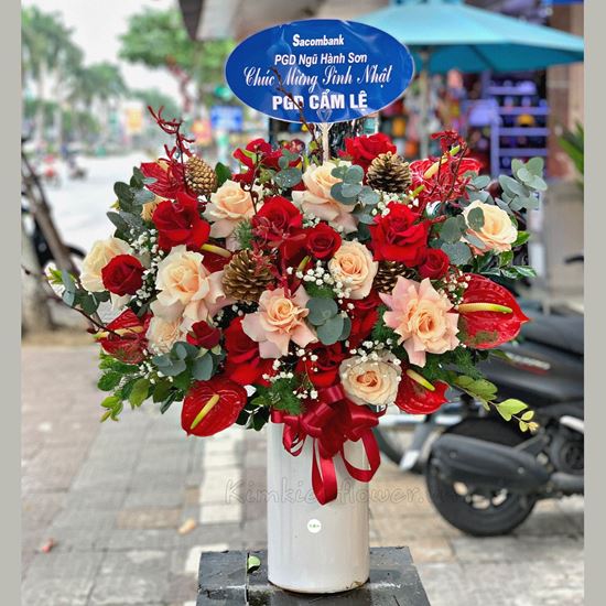 Bình hoa hồng đỏ, lan đỏ - BI159