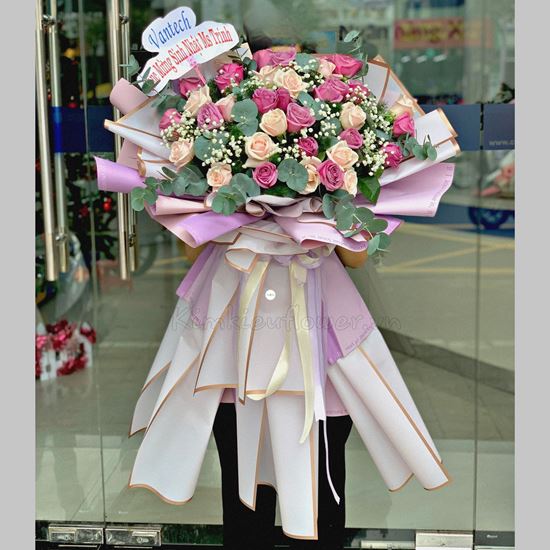 Bó hoa hồng tím, kem - HB277