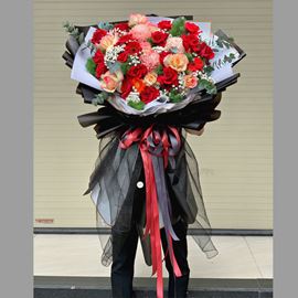 Bó hoa hồng hỷ trứng, cúc mẫu đơn - HB283