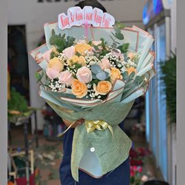 Bó hoa hồng mỡ gà, hồng kem - HB284