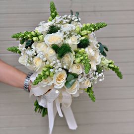 bó hoa cưới mõi sói, hồng trắng - HC48