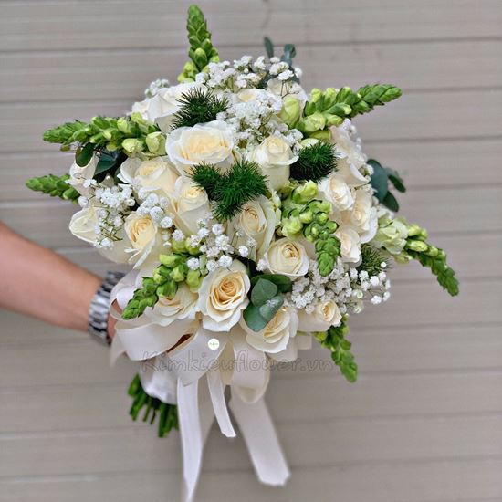 bó hoa cưới mõi sói, hồng trắng - HC48