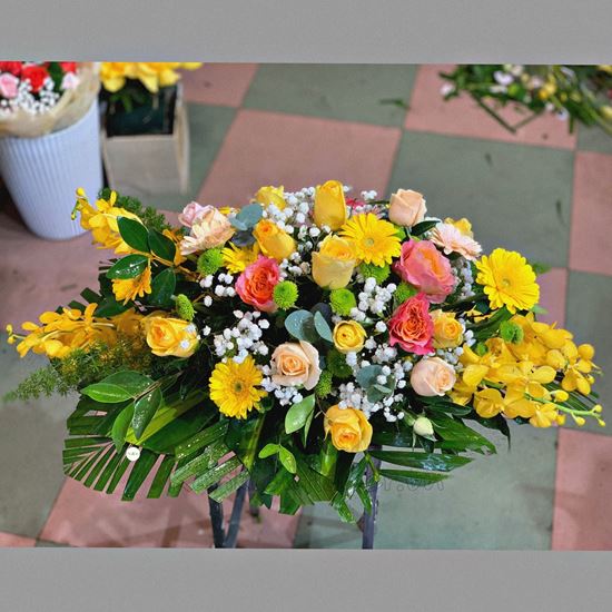 Đĩa hoa hồng vàng, lan vàng - ĐH01