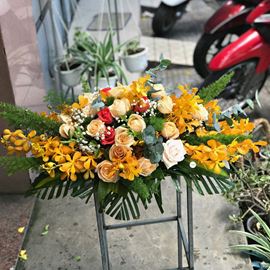 Đĩa hoa hồng mỡ gà, lan vàng - ĐH03