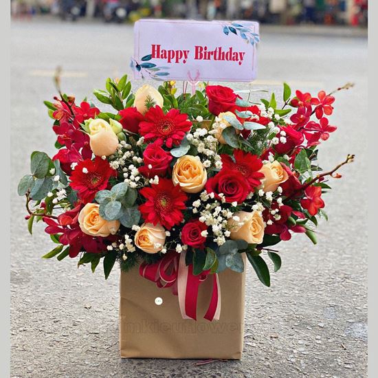 Giỏ hoa hồng mỡ gà, hồng đỏ - HG302