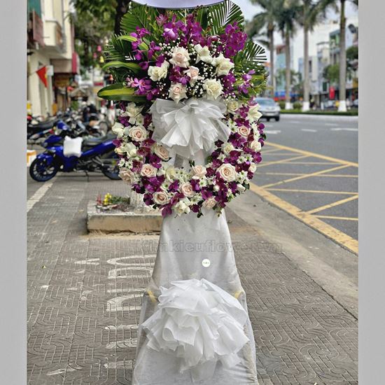 Vòng hoa viếng lan tím, hoa hồng - KV107 