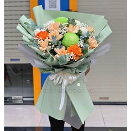 Bó hoa hồng mỡ gà, cúc xanh - HB296