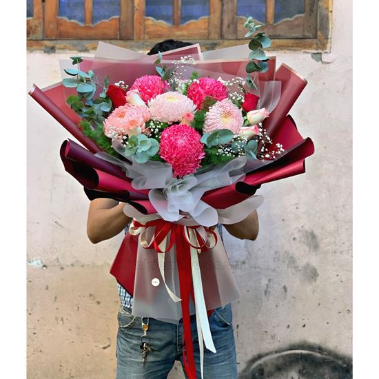 Bó hoa cúc mẫu đơn  hồng - HB301