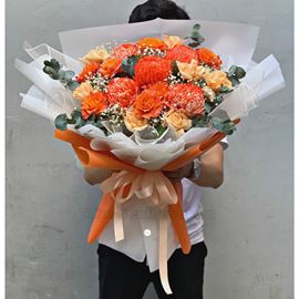 Bó cúc mẫu đơn cam - HB302