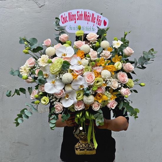 Bình hoa hồng, cát tường xanh - BI172