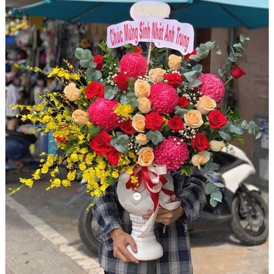 Bình hoa cúc mẫu đơn, lan vũ nữ - BI173