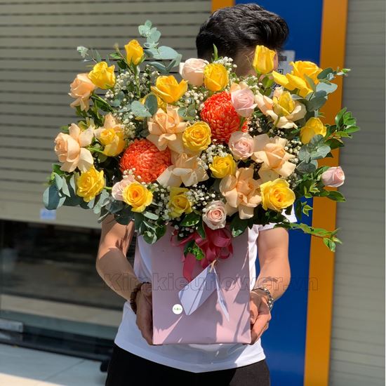 Giỏ hoa hồng, cúc mẫu đơn - HG306