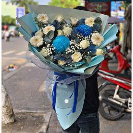 Bó hoa cúc mẫu đơn, hoa hồng  - HB309