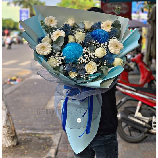 Bó hoa cúc mẫu đơn, hoa hồng  - HB309