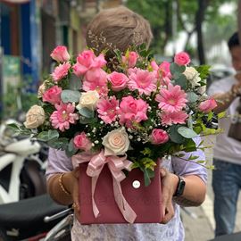 giỏ hoa hồng dâu, đồng tiền - HG307 giỏ hoa hồng dâu, đồng tiền - HG307