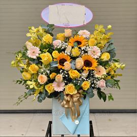 giỏ hoa hồng vàng, hướng dương - HG311