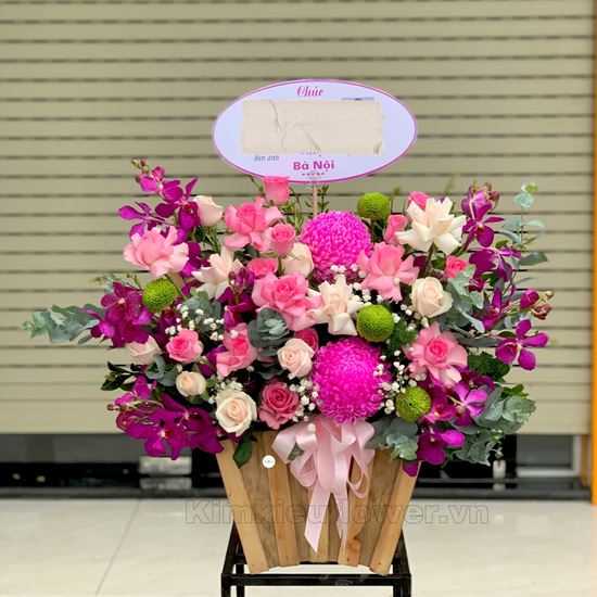 giỏ hoa cúc mẫu đơn, hoa hồng - HG312