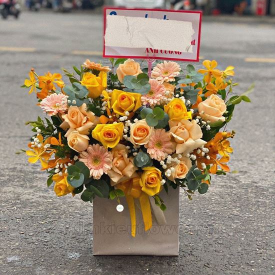 giỏ hoa hồng vàng, lan vàng - HG313