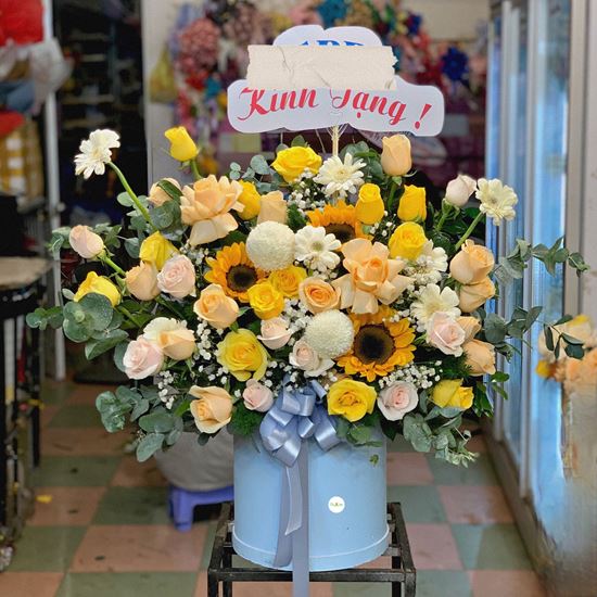 giỏ hoa hồng, đồng tiền - HG317