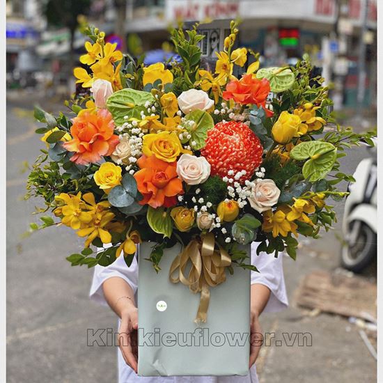 Giỏ hoa cúc mẫu đơn , hoa hồng - HG322