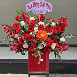 Giỏ hoa cúc mẫu đơn , hoa hồng - HG325