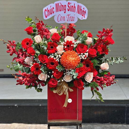 Giỏ hoa cúc mẫu đơn , hoa hồng - HG325