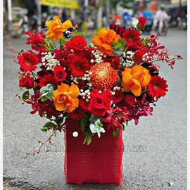 Giỏ hoa lan đỏ, hoa hồng - HG326