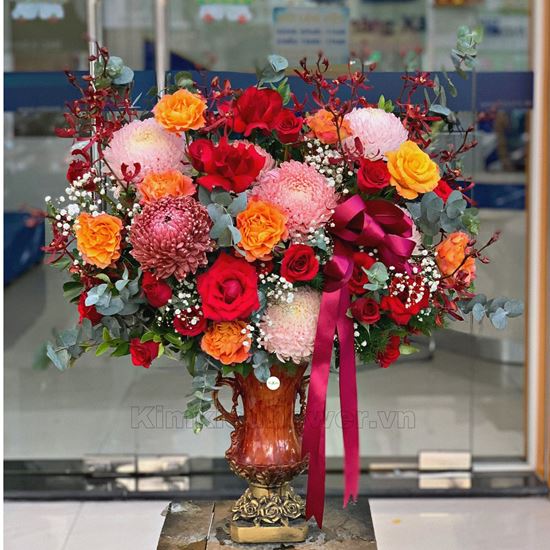 bình hoa cam spirit,cúc mẫu đơn - BI175