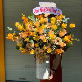 bình hoa hồng vàng, lan vàng - BI176