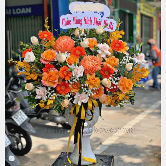 bình hoa cam spirit, cúc mẫu đơn cam - BI177