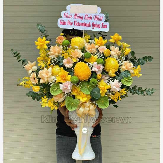 Bình hoa cúc mẫu đơn, hoa hồng - BI178