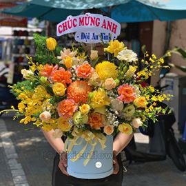 Giỏ hoa cúc mẫu đơn , hoa hồng - HG327