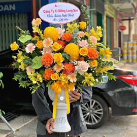 Bình hoa cúc mẫu đơn vàng, hồng cam spirit - BI184