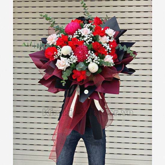 Bó hoa hồng, cúc mẫu đơn - HB312