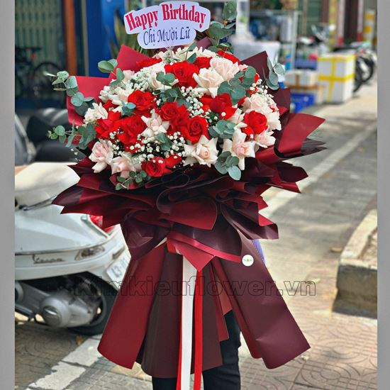 Bó hoa hồng kem, đỏ - HB313