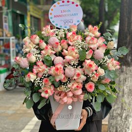 Giỏ hoa hồng, cúc pingpong - HG333