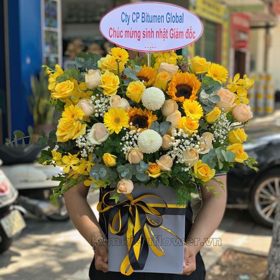 giỏ hoa hướng dương, hoa hồng - HG334