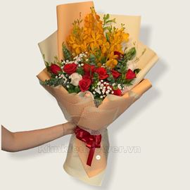 Bó hoa hồng, lan vàng - BH05