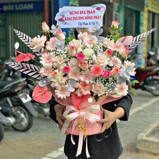 giỏ hoa hồng, đồng tiền nhí - HG335