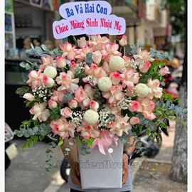 giỏ hoa hỷ ù, cúc pingpong trắng - HG336