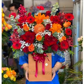 giỏ hoa hồng đỏ, hồng cam quốc vương - HG338