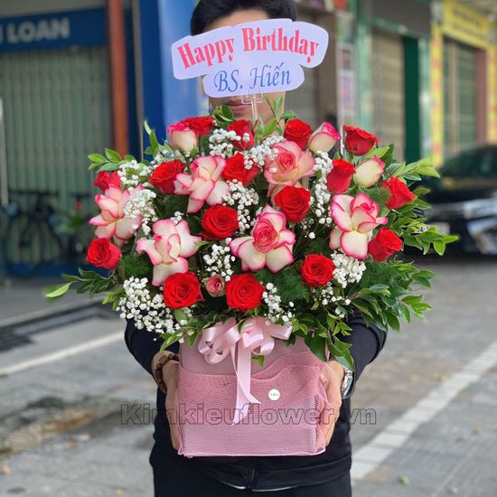 Lẵng hoa hồng đại hỷ, hồng đỏ - HG226