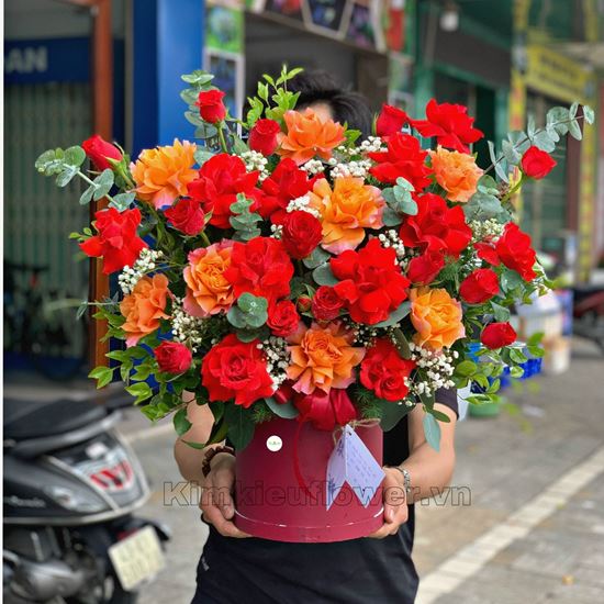 giỏ hoa hồng cam spirit, hồng đỏ - HG339