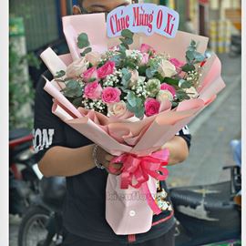 Bó hoa hồng dâu, pastel- HB135