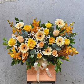 giỏ hoa hồng vàng, đồng tiền - HG281 giỏ hoa hồng vàng, đồng tiền - HG281