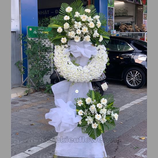 Vòng hoa viếng cúc trắng, hồng trắng - KV117