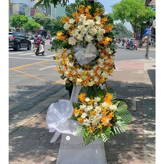 Vòng hoa viếng cúc trắng, lan vàng - KV120