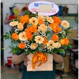 giỏ hoa hồng cam, mỡ gà- HG345