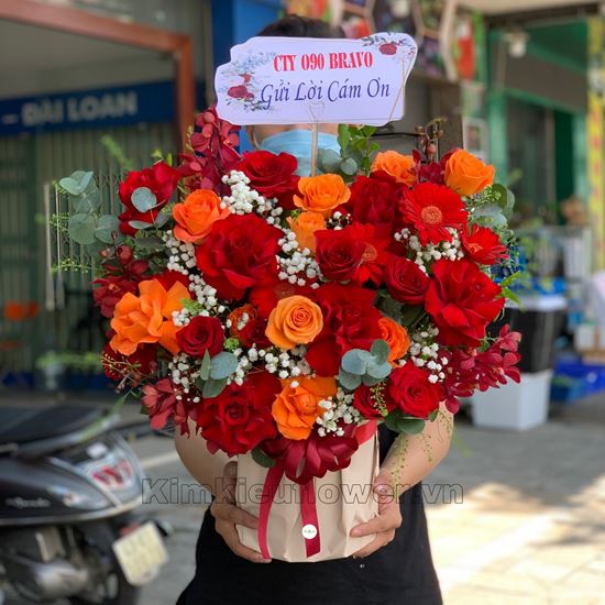giỏ hoa hồng đỏ, hồng cam - HG346
