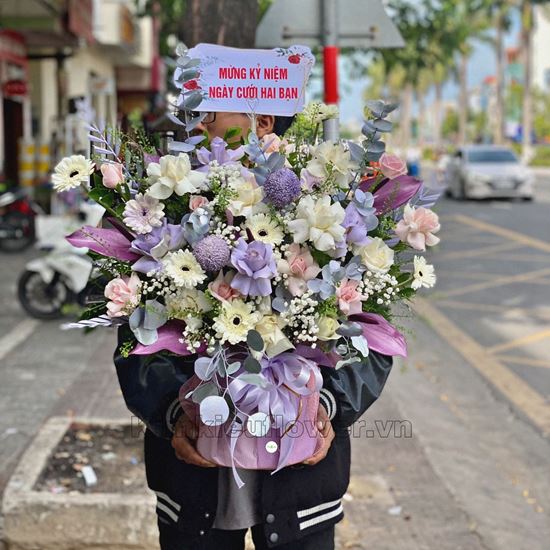 giỏ hoa hồng tím, pingpong -HG351